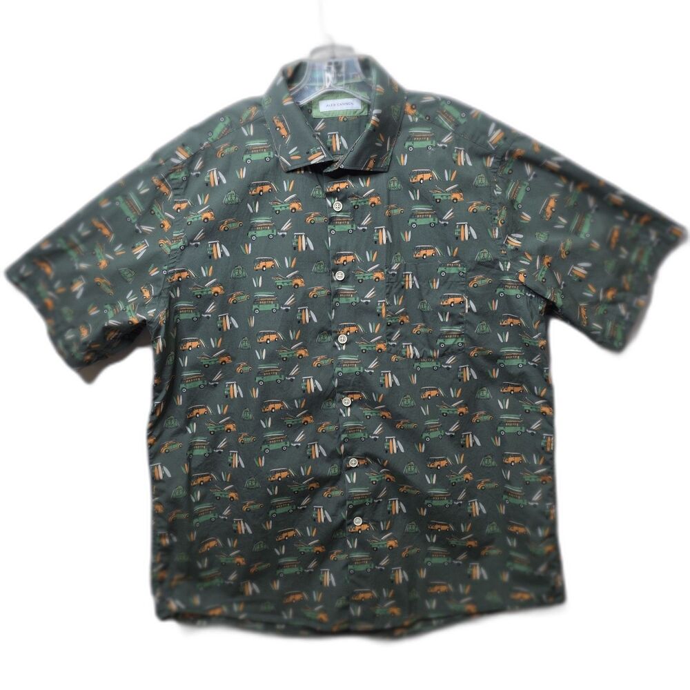 Alex Cannon size XL mens Hawaiian shirt short sleeve VW Bug Surf Board 70s Beach